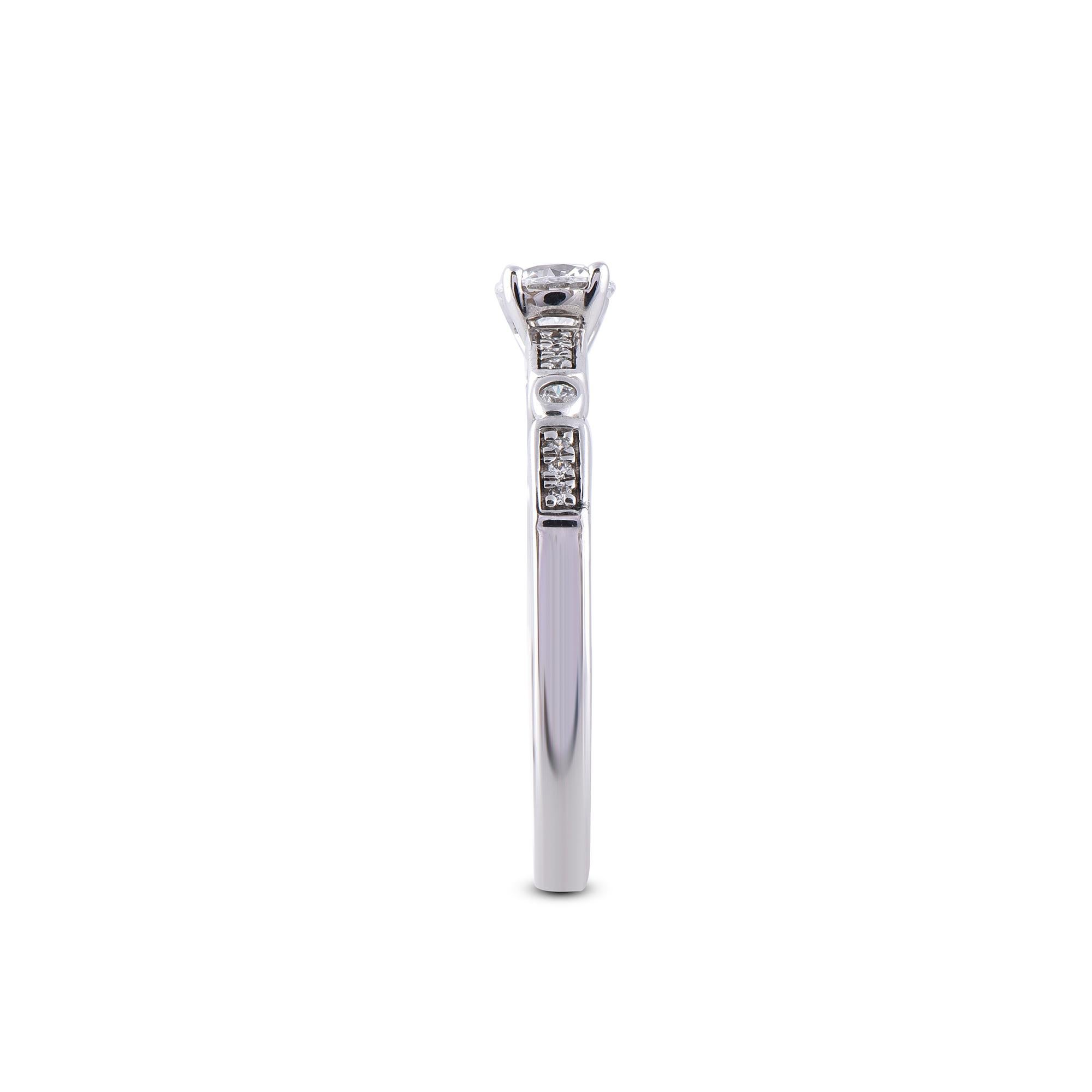 Round Cut TJD 0.50 Carat Round Diamond 18 Karat White Gold Engagement Ring For Sale