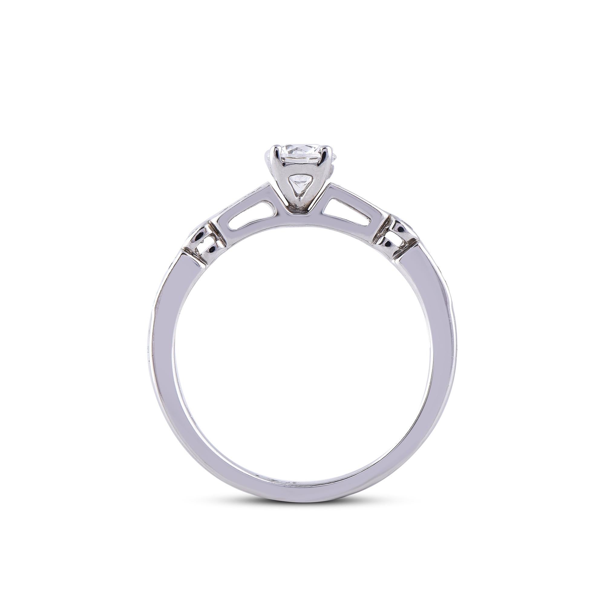 Women's TJD 0.50 Carat Round Diamond 18 Karat White Gold Engagement Ring For Sale