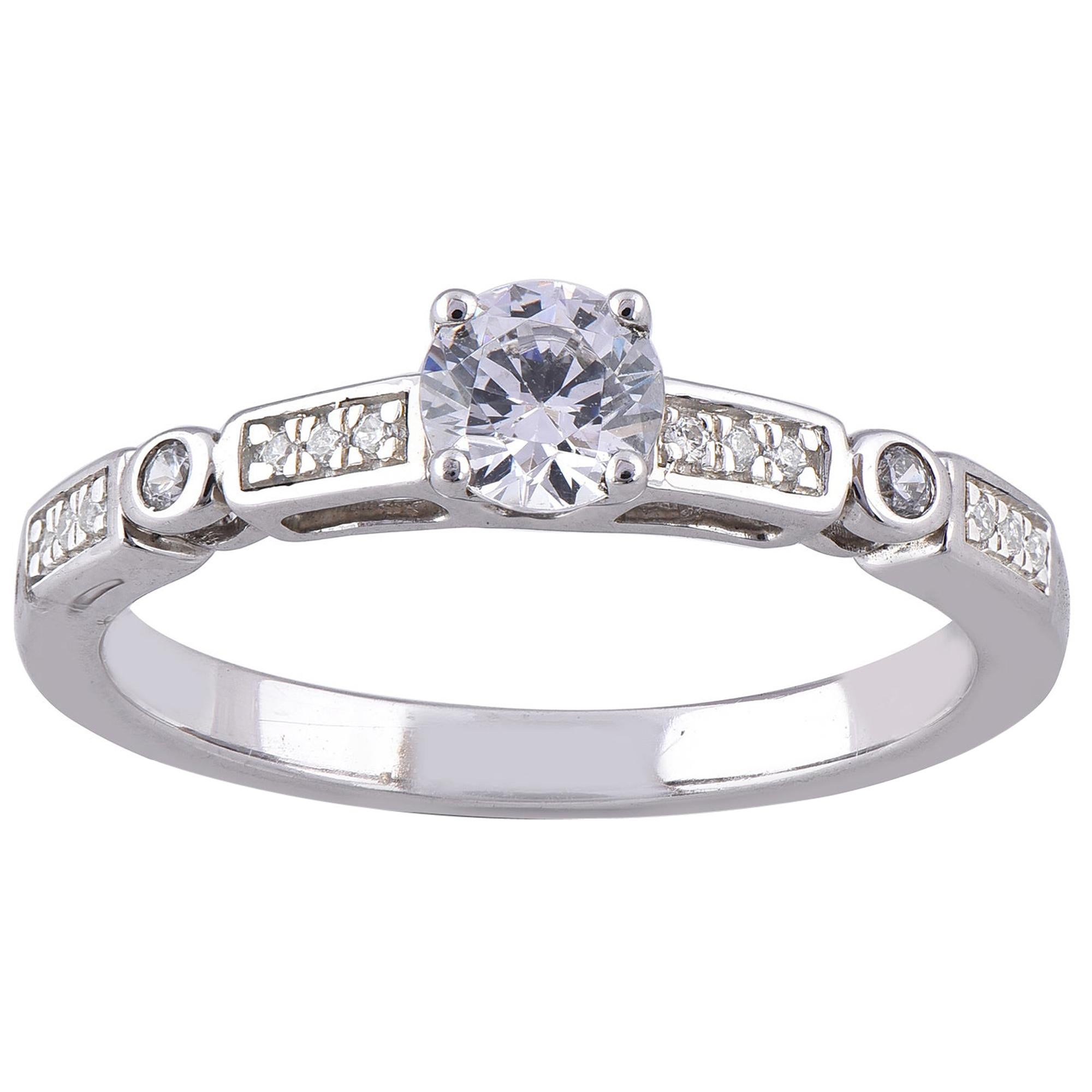 TJD 0.50 Carat Round Diamond 18 Karat White Gold Engagement Ring