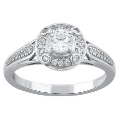 TJD 0.50 Carat Round Diamond 18 Karat White Gold Engagement Ring