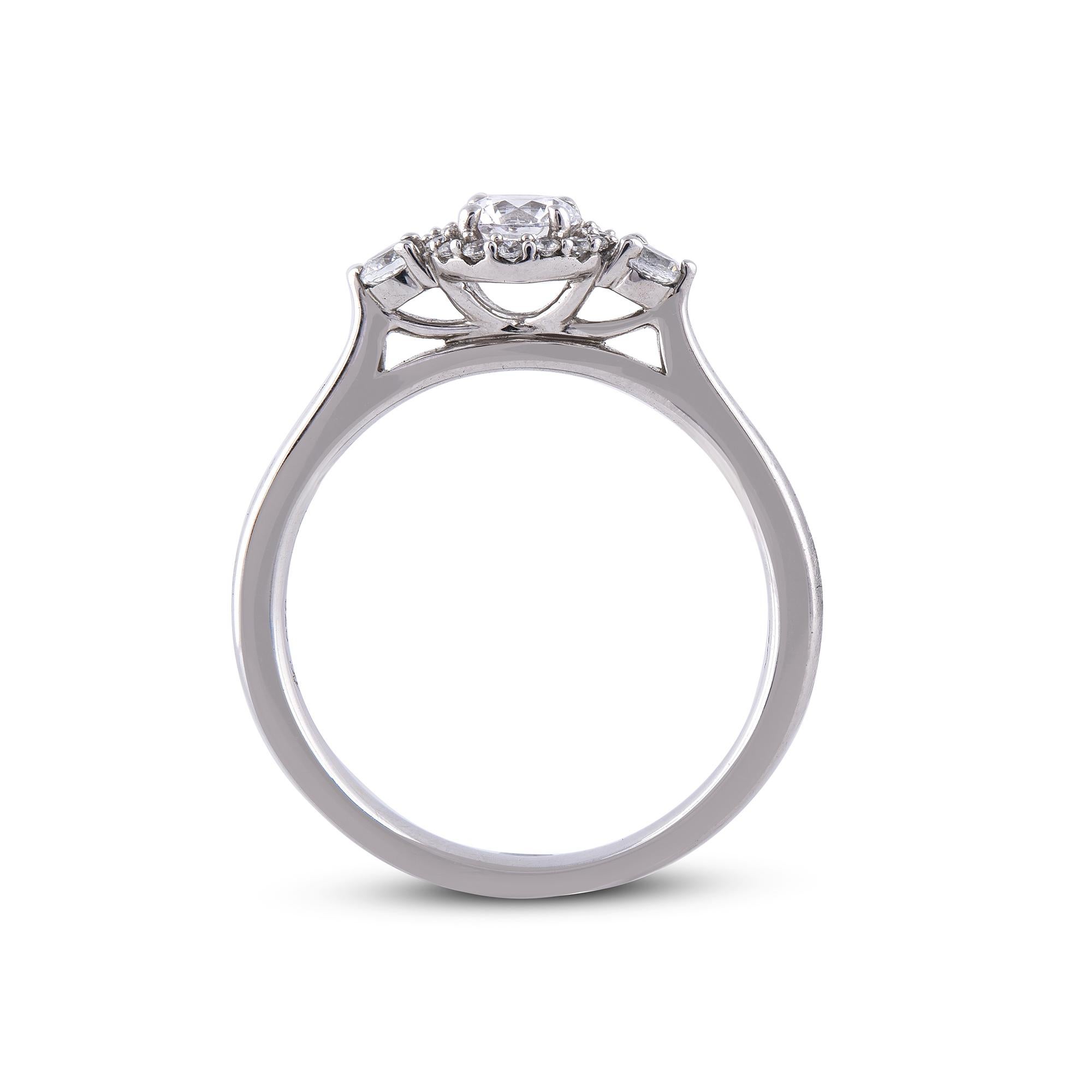 Women's TJD 0.50 Carat Round Diamond 18 Karat White Gold Halo Engagement Ring For Sale