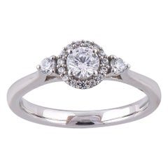 TJD 0.50 Carat Round Diamond 18 Karat White Gold Halo Engagement Ring