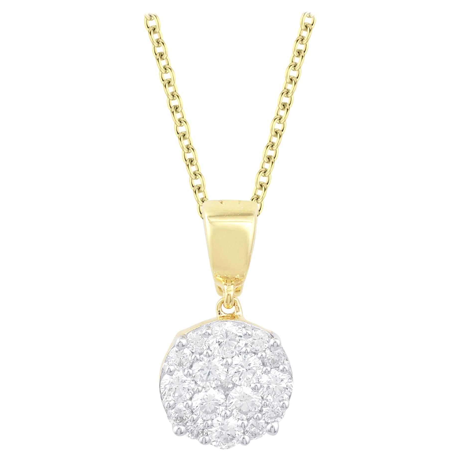 TJD 0.50 Carat Round Diamond 18 Karat Yellow Gold Classic Cluster Pendant
