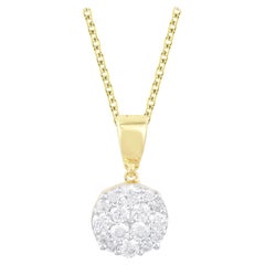 TJD 0.50 Carat Round Diamond 18 Karat Yellow Gold Classic Cluster Pendant
