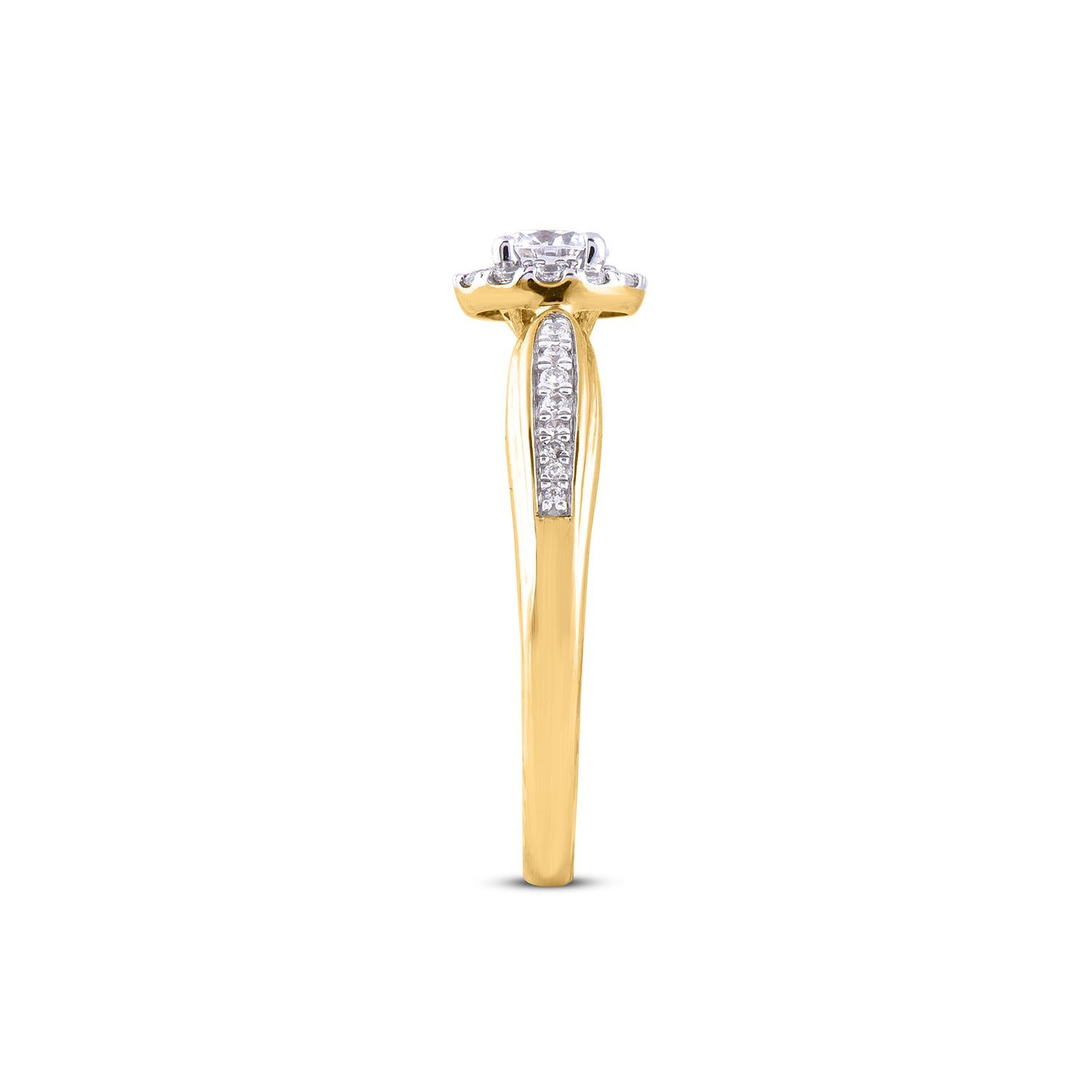 TJD 0,50 Karat runder Diamant 18 Karat Gelbgold Halo Braut-Verlobungsring im Zustand „Neu“ im Angebot in New York, NY