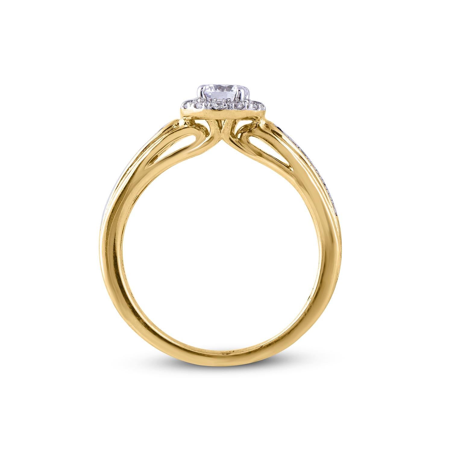Women's TJD 0.50 Carat Round Diamond 18 Karat Yellow Gold Halo Bridal Engagement Ring For Sale