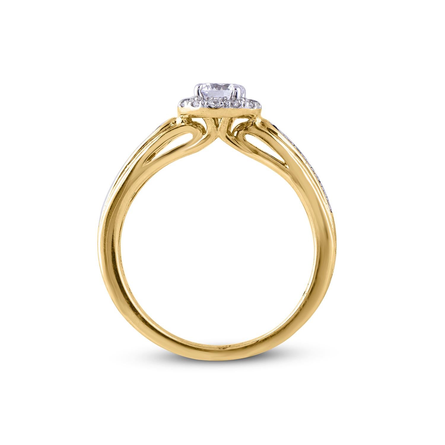 TJD 0,50 Karat runder Diamant 18 Karat Gelbgold Halo Braut-Verlobungsring Damen im Angebot