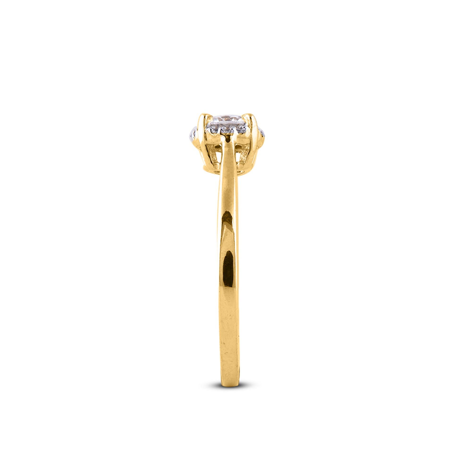 Round Cut TJD 0.50 Carat Round Diamond 18 Karat Yellow Gold Halo Engagement Ring For Sale