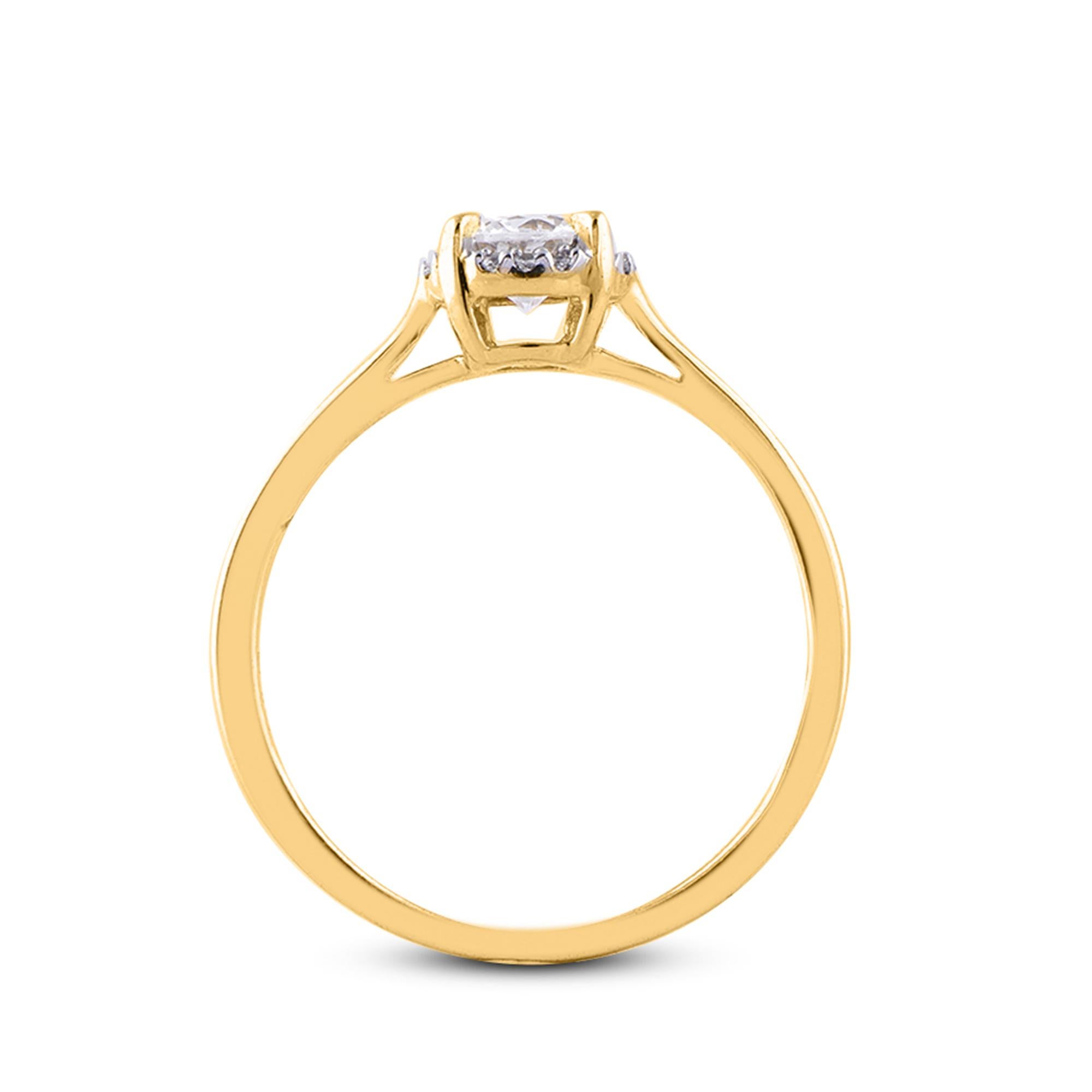 TJD 0.50 Carat Round Diamond 18 Karat Yellow Gold Halo Engagement Ring In New Condition For Sale In New York, NY