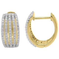 TJD 0.50 Carat Round Diamond 18 Karat Yellow Gold Multi-row Hoop Earrings