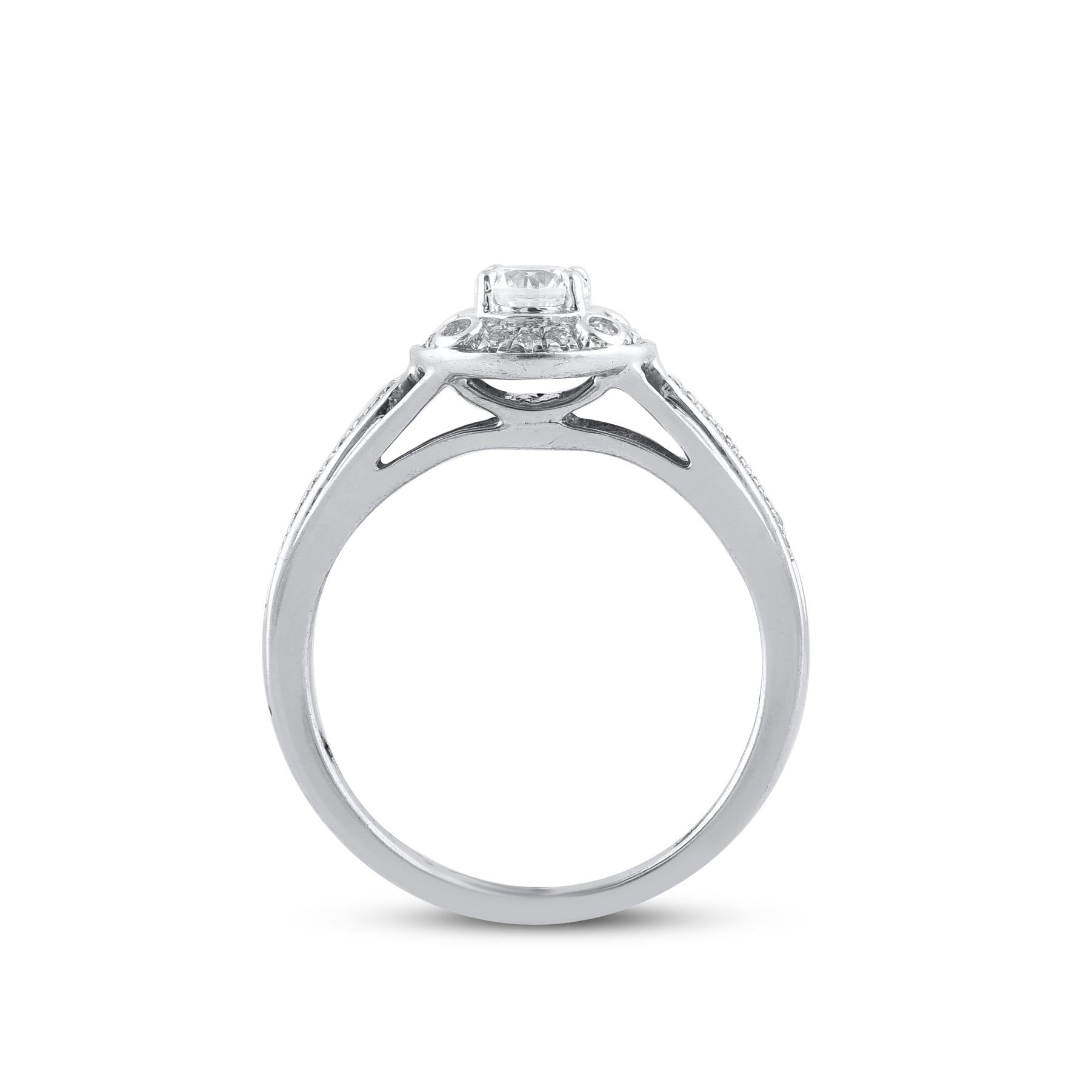Round Cut TJD 0.50 Carat Round Diamond 18 Kt White Gold Engagement Ring For Sale