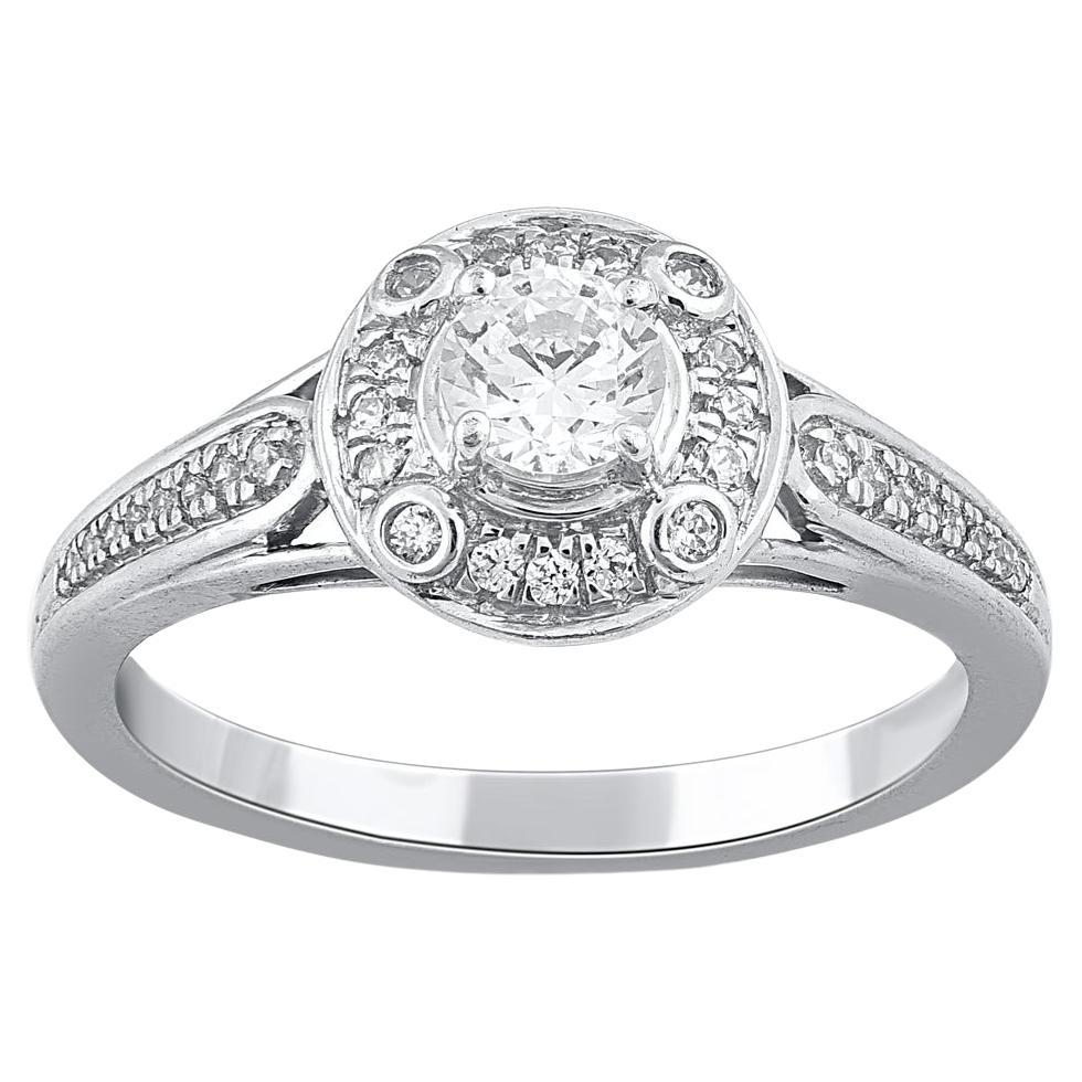 TJD 0.50 Carat Round Diamond 18 Kt White Gold Engagement Ring For Sale