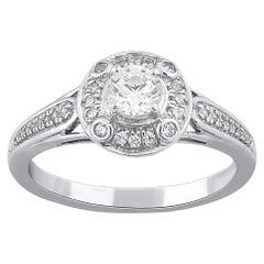 TJD 0.50 Carat Round Diamond 18 Kt White Gold Engagement Ring