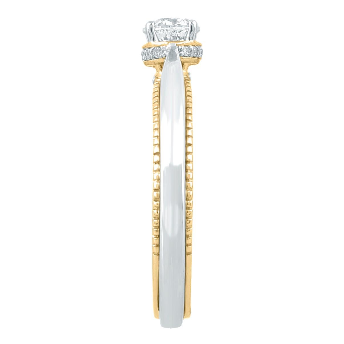 Round Cut TJD 0.50 Carat Round Diamond 18KT Two-Tone Gold Solitaire Engagement Ring For Sale