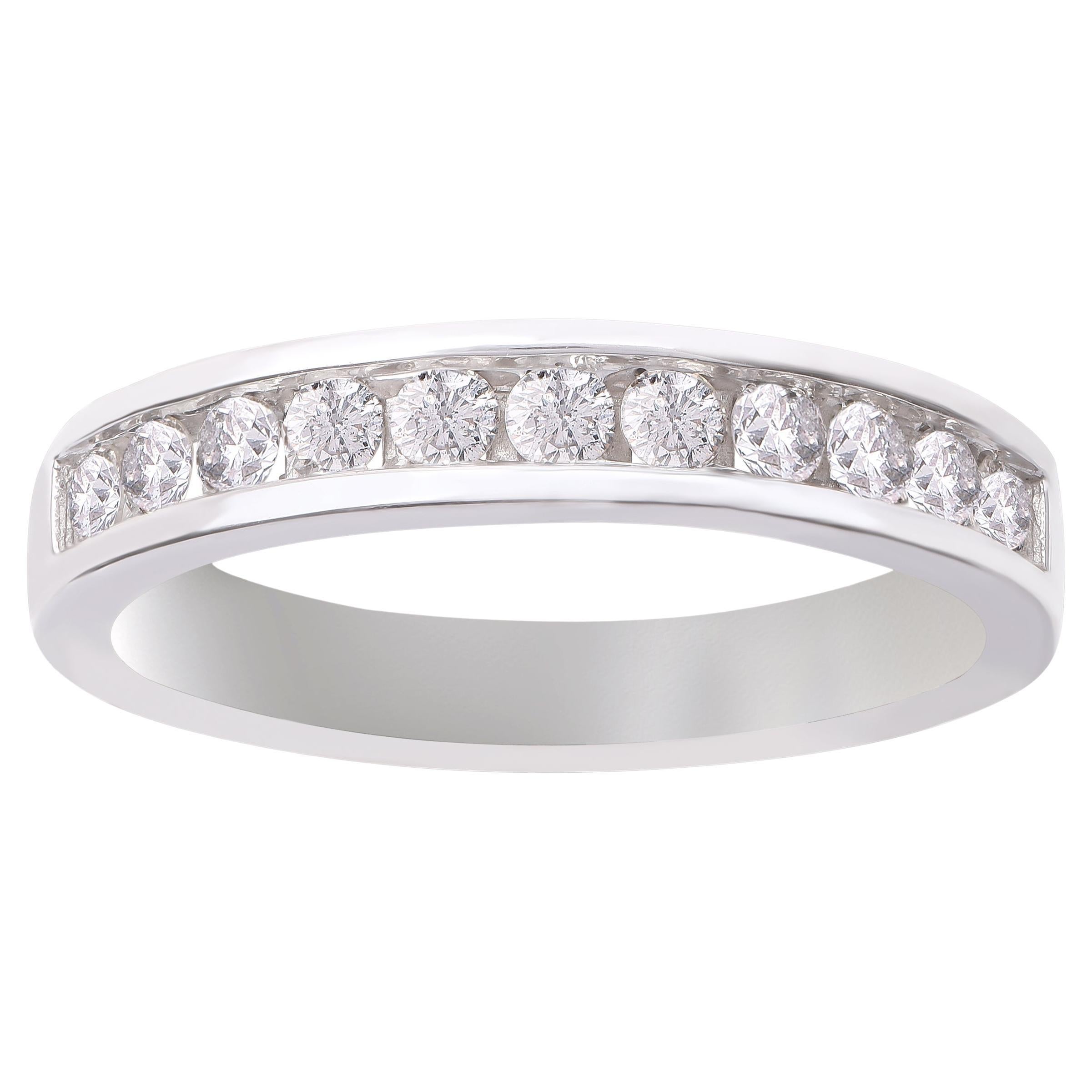 TJD 0.50 Quilates Diamante Redondo 18KT Oro Blanco Channel Set Alianza de Boda Clásica