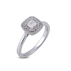 TJD 0.50 Carat Round & Princess Diamond 18K White Gold Cushion Shape Bridal Ring