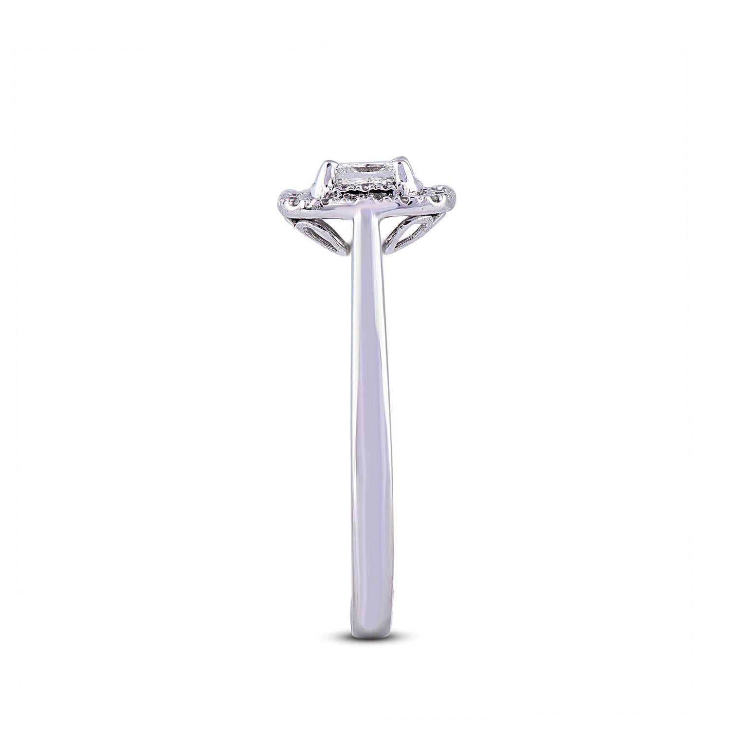 Princess Cut TJD 0.50 Carat Round & Princess Diamond 18K White Gold Cushion Shape Bridal Ring For Sale