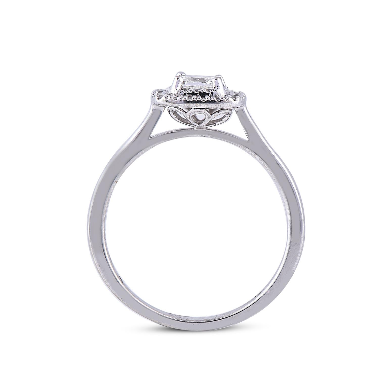 Anello nuziale a forma di cuscino in oro bianco 18K con diamante rotondo e principessa da 0,50 carati TJD In condizioni Nuovo in vendita a New York, NY