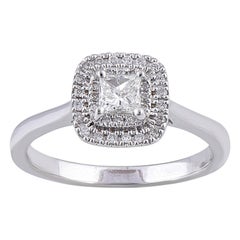 TJD Bague de mariée en or blanc 18 carats en forme de coussin avec diamant rond et diamant princesse de 0,50 carat