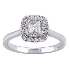 Anello nuziale a forma di cuscino in oro bianco 18K con diamante rotondo e principessa da 0,50 carati TJD