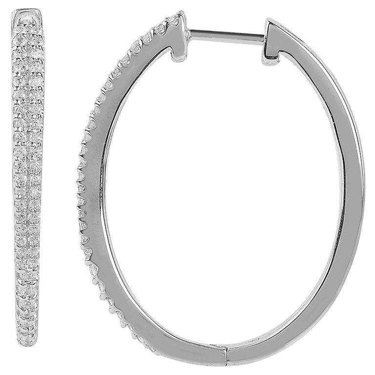 TJD 0.50 Carat Round Diamond 14 Karat White Gold Classic Hoop Huggie Earrings For Sale