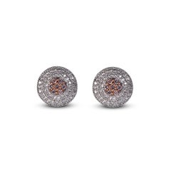 TJD 1/2 CT Pink & White Diamond Double Halo Cluster Stud Earrings 18K White Gold