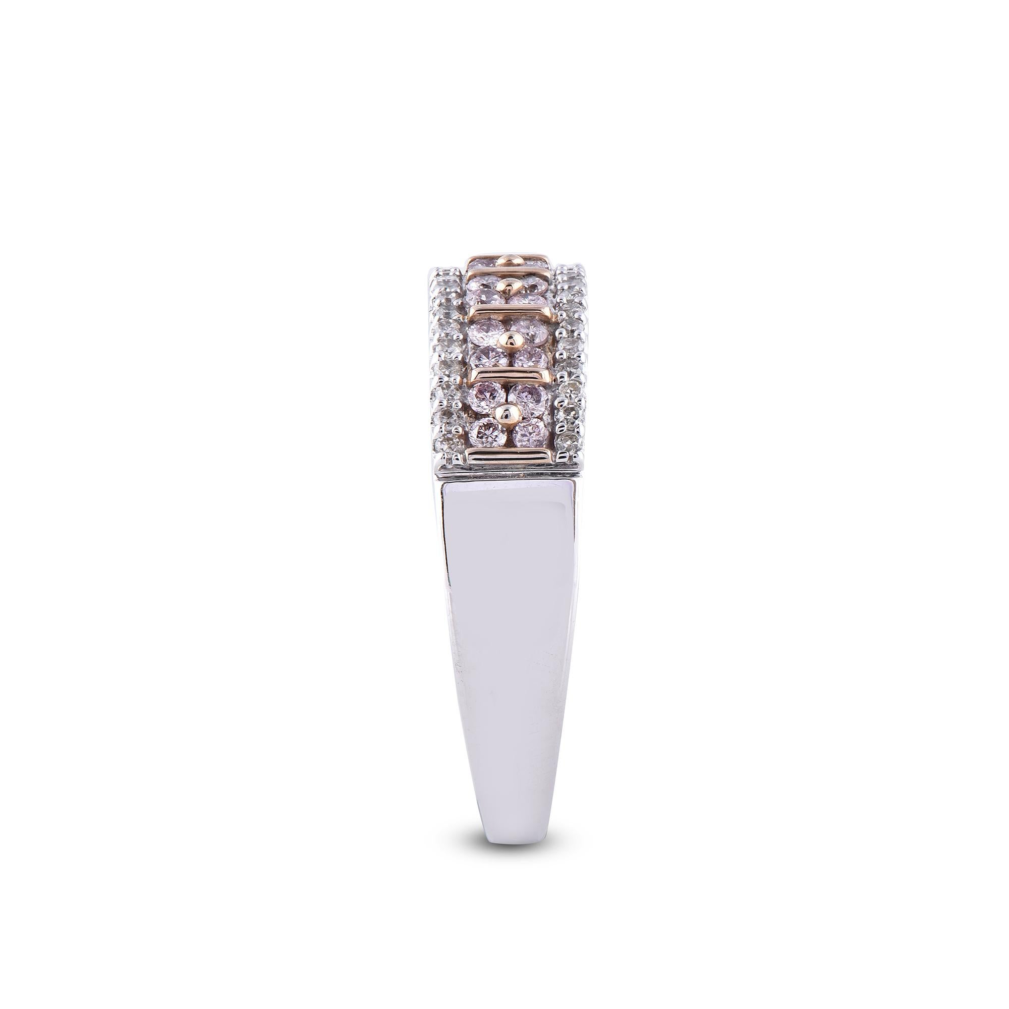 TJD 0.50 Ct Nat. Pink Rosé & White Diamond 18Kt 2-Tone Channel Set Wedding Band In New Condition For Sale In New York, NY