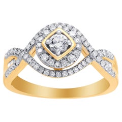 TJD 0.50 CT Round 
Baguette Diamond 14KT Yellow Gold Halo Engagement Ring