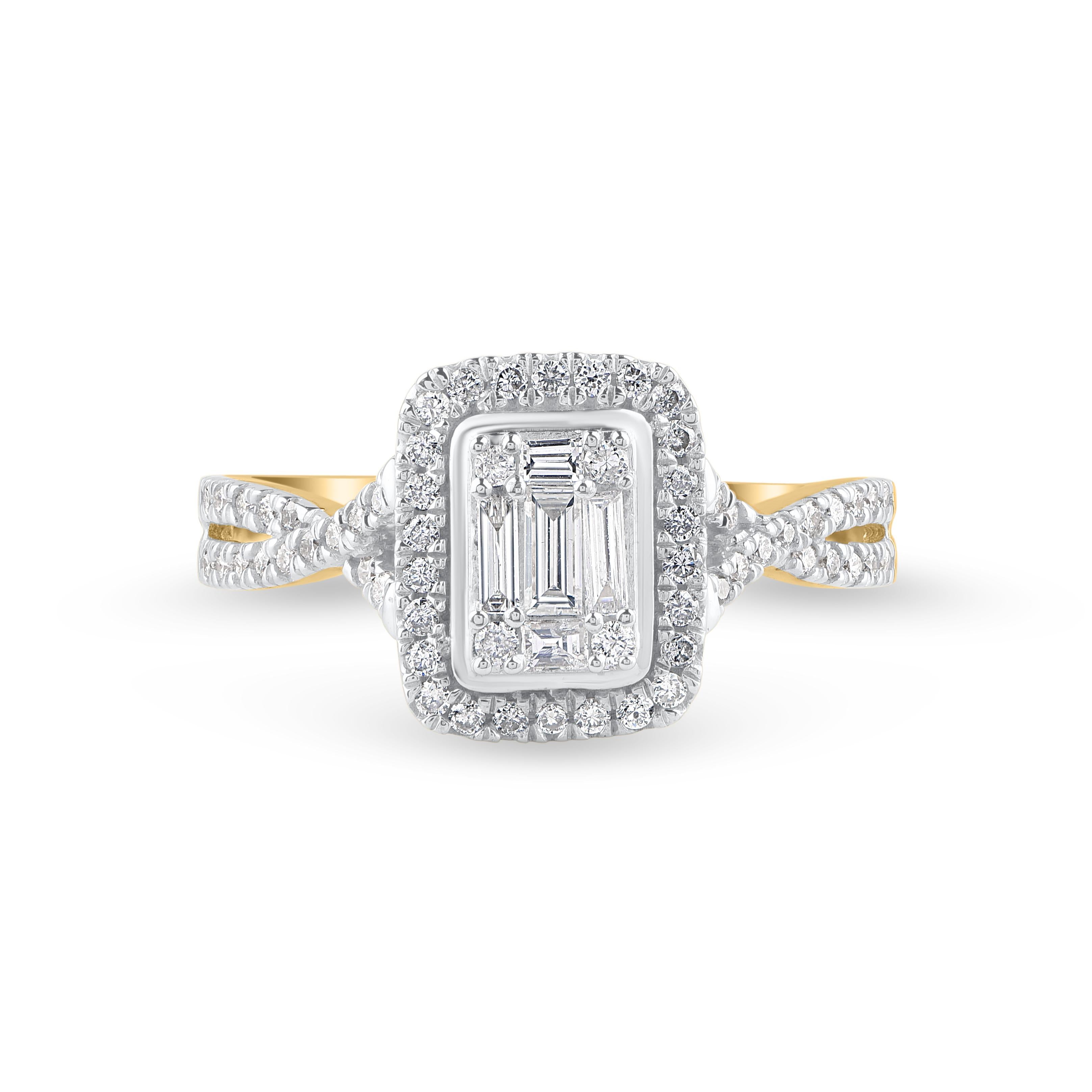 Contemporaneo Anello di fidanzamento con diamante rotondo e baguette in oro giallo 10KT di TJD da 0,50 CTW in vendita