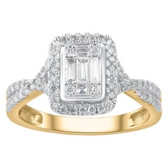TJD 0,50 CTW Verlobungsring mit rundem und Baguette-Diamant 10KT Gelbgold-Twist