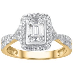 TJD 0,50 CTW Verlobungsring mit rundem und Baguette-Diamant 10KT Gelbgold-Twist