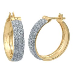 TJD 0.50Carat Round Diamond 14 Karat Yellow Gold Triple Row Huggie Hoop Earrings