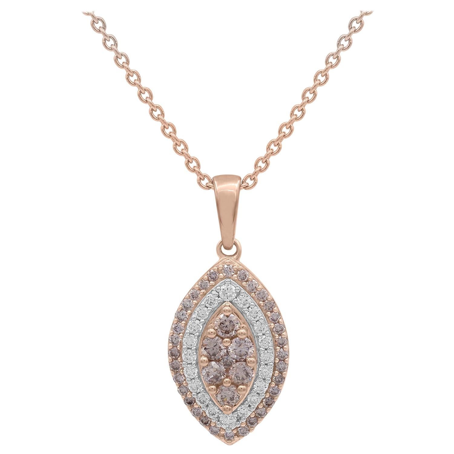 TJD 0.50Ct Nat. Pink Rosé 
White Diamond 18KT Rose Gold Marquise Shape Pendant For Sale