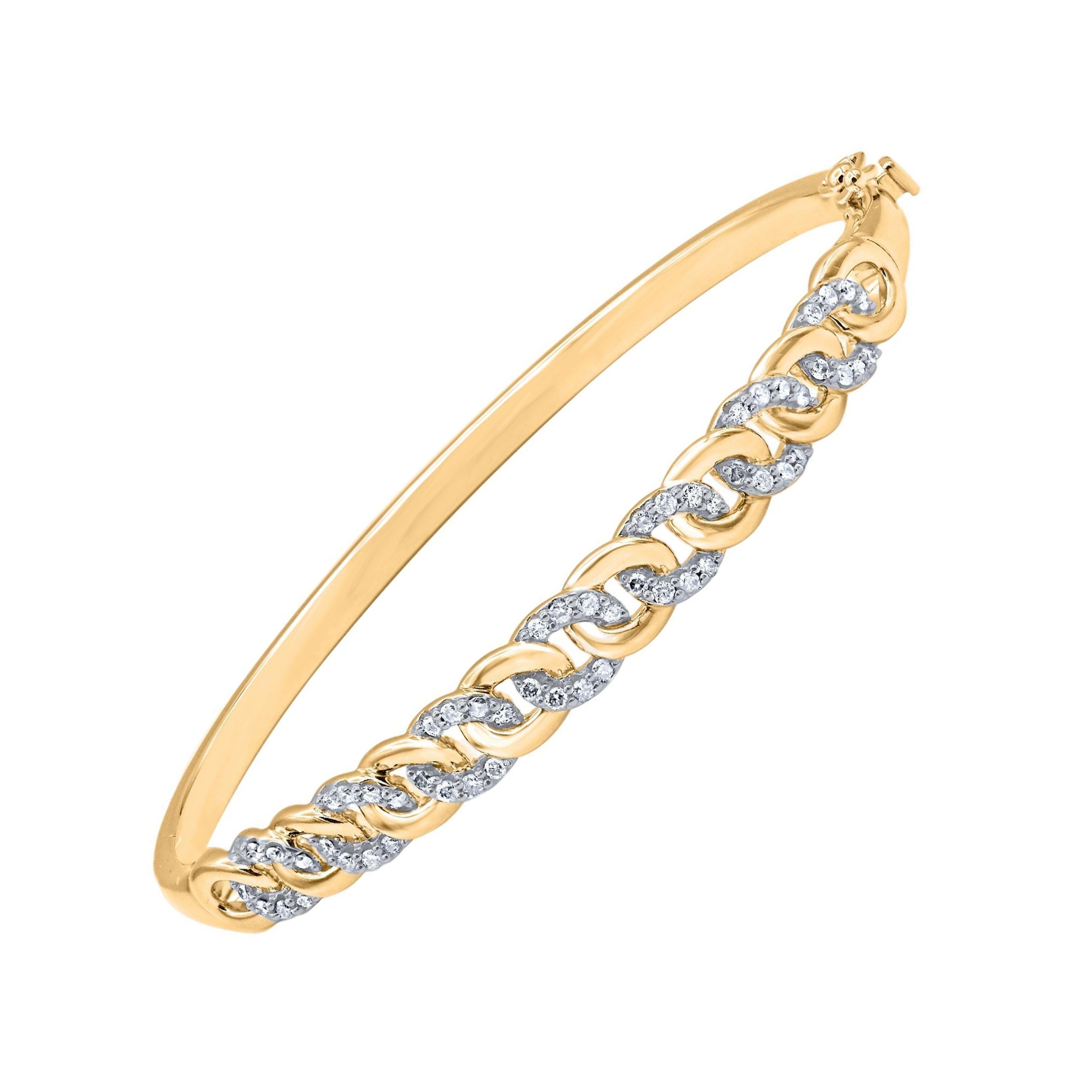 TJD 0.50Ct Natural Round Diamond Interlink Bangle Bracelet in 14KT Yellow Gold