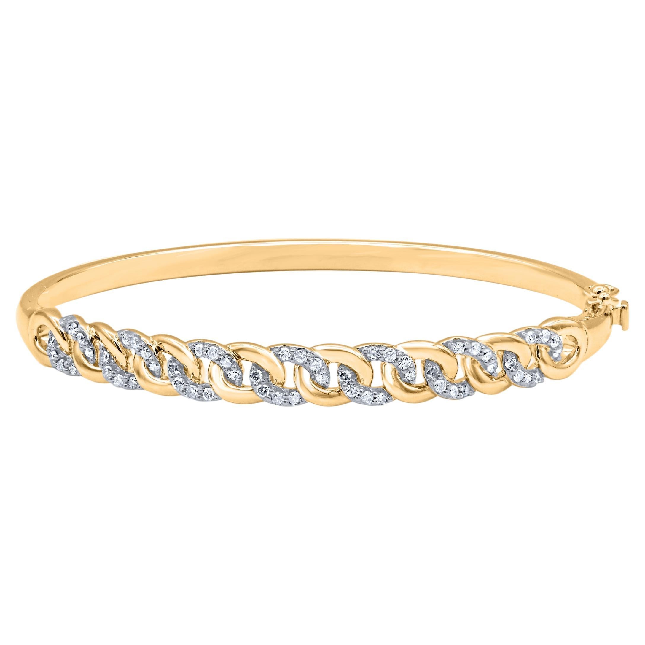 TJD 0,50 Karat natürlicher runder Diamant Interlink-Armreif aus 18KT Gelbgold