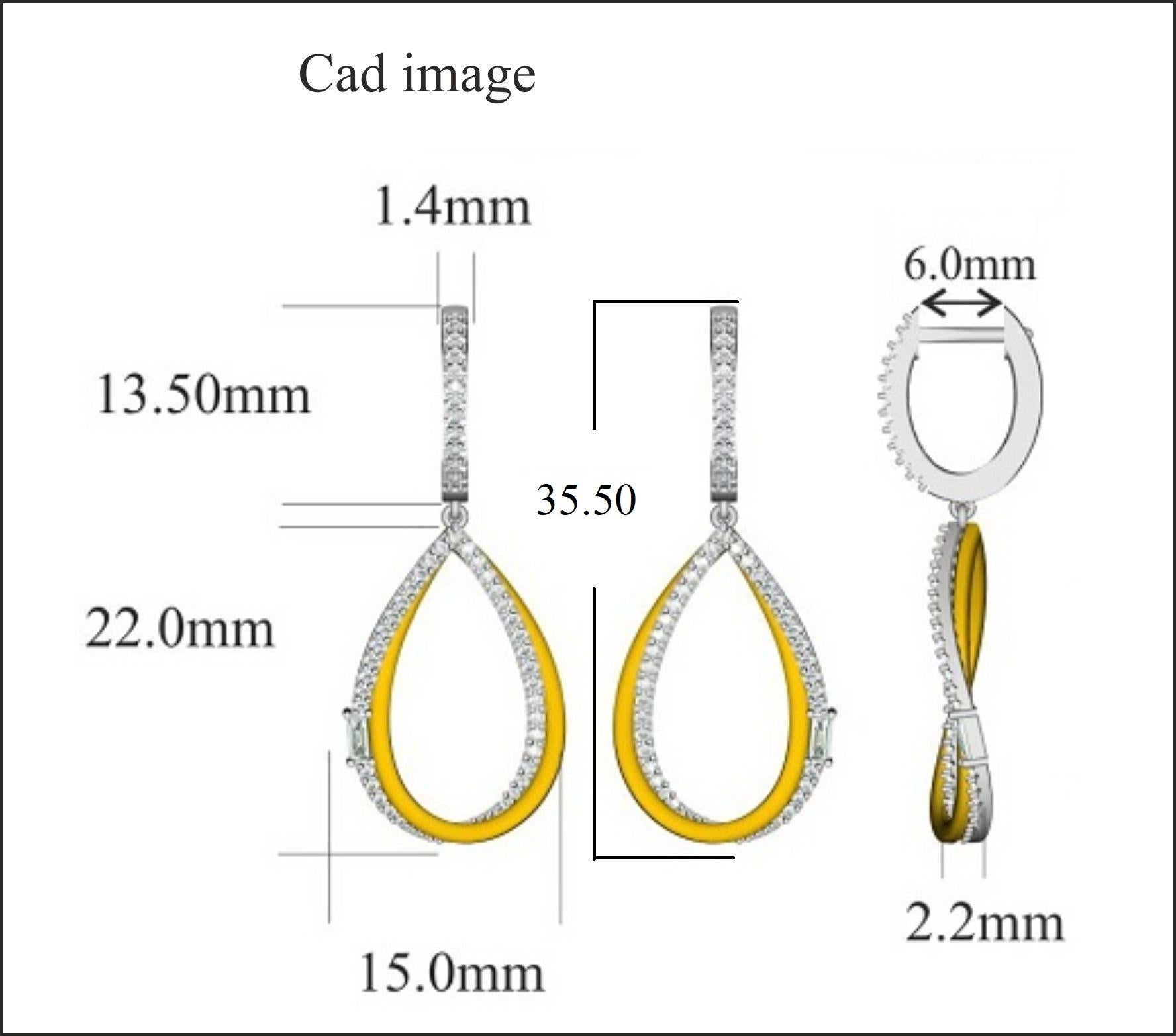 Un délice étincelant, ces boucles d'oreilles en forme de goutte de diamant s'adaptent à son esthétique charmante. Agrémenté de 94 diamants ronds et de 2 diamants baguettes en serti clos, il éblouit par sa couleur H-I et sa pureté I2. Captivant avec