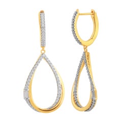 TJD 0.51 Ct Round/Baguette Diamond 14k Yellow Gold Entangled Teardrop Earrings