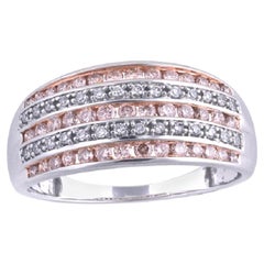 TJD 0.55 Ct Nat. Pink Rosé & White Diamond 18K White Gold Multi Row Wedding Band