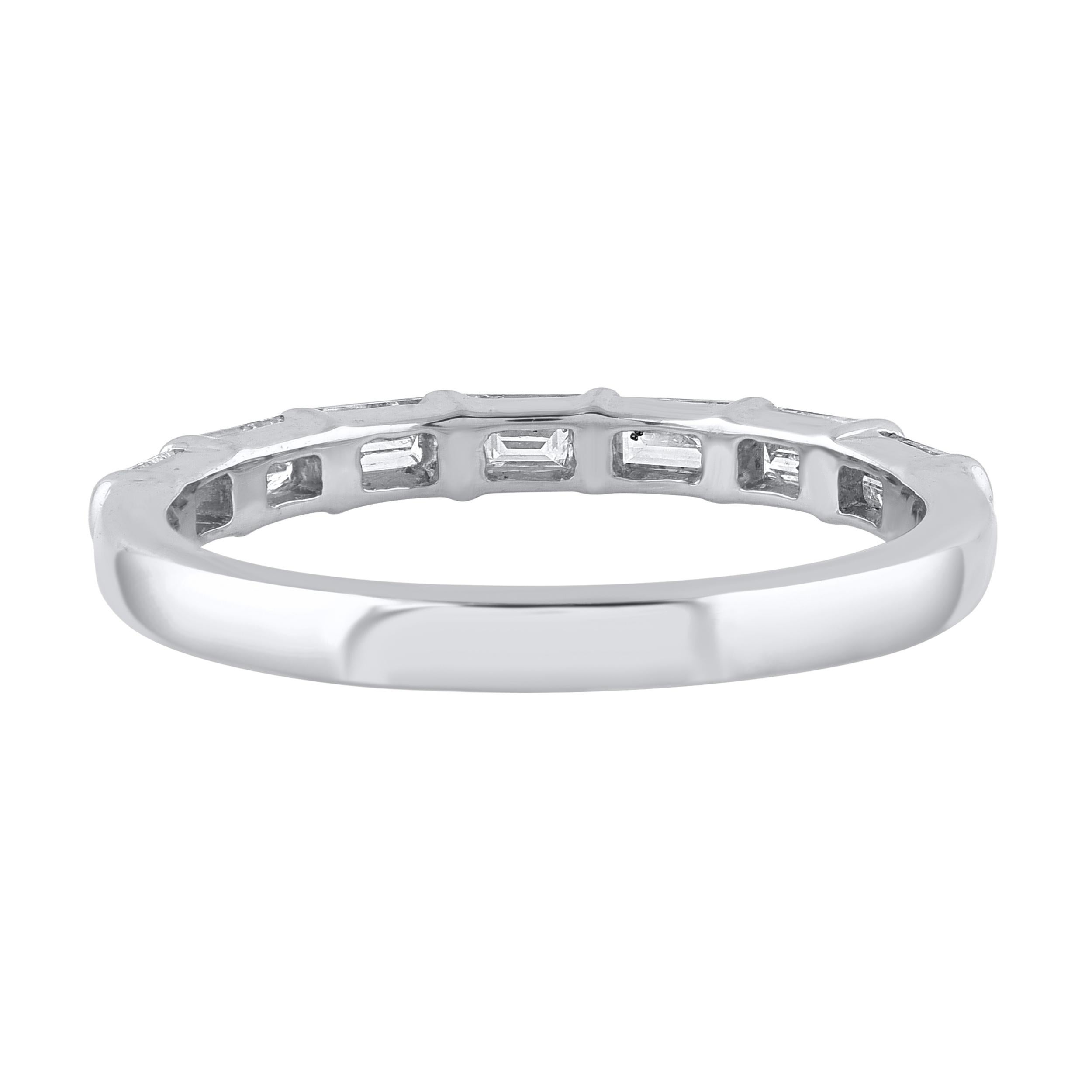 Contemporary TJD 0.55 Carat Baguette Diamond Seven Stone Band Ring in 14 Karat White Gold For Sale