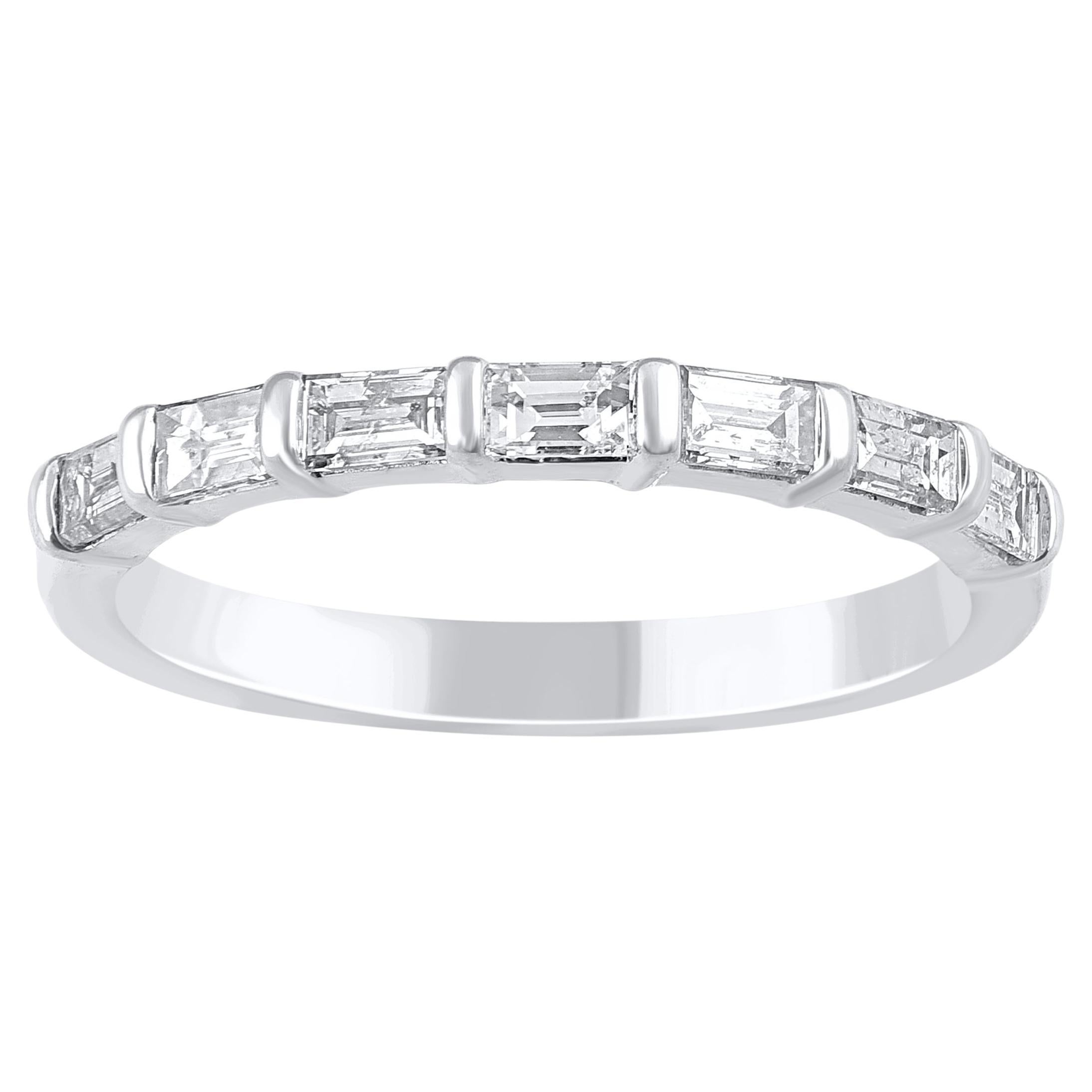 TJD 0.55 Carat Baguette Diamond Seven Stone Band Ring in 14 Karat White Gold For Sale
