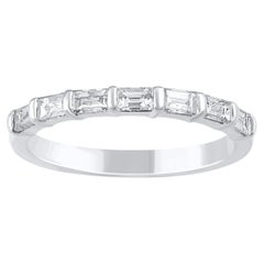 TJD 0.55 Carat Baguette Diamond Seven Stone Band Ring in 14 Karat White Gold