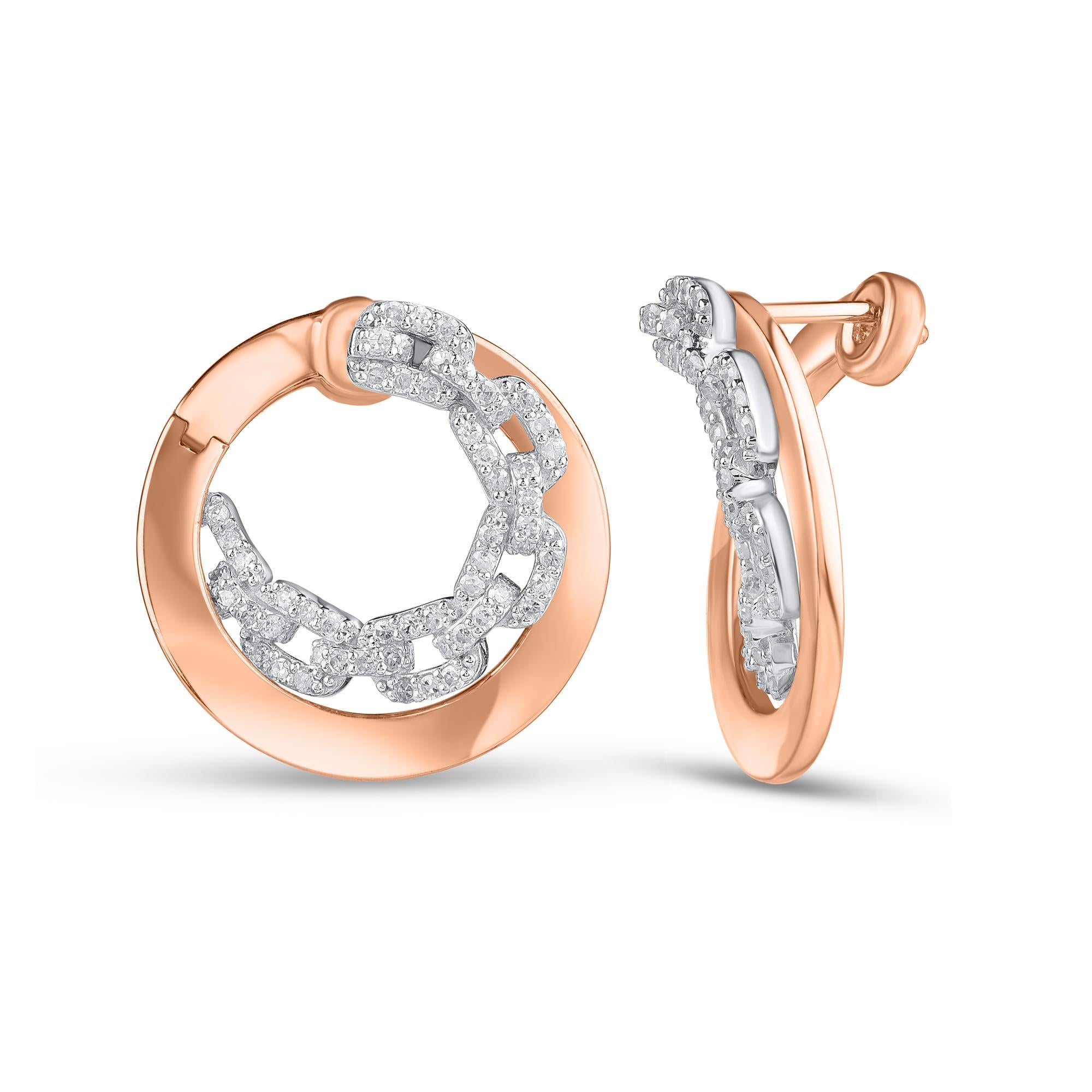 Moderno TJD 0,55 carati di diamante in oro 18 carati bicolore Orecchini a catena A Link in vendita