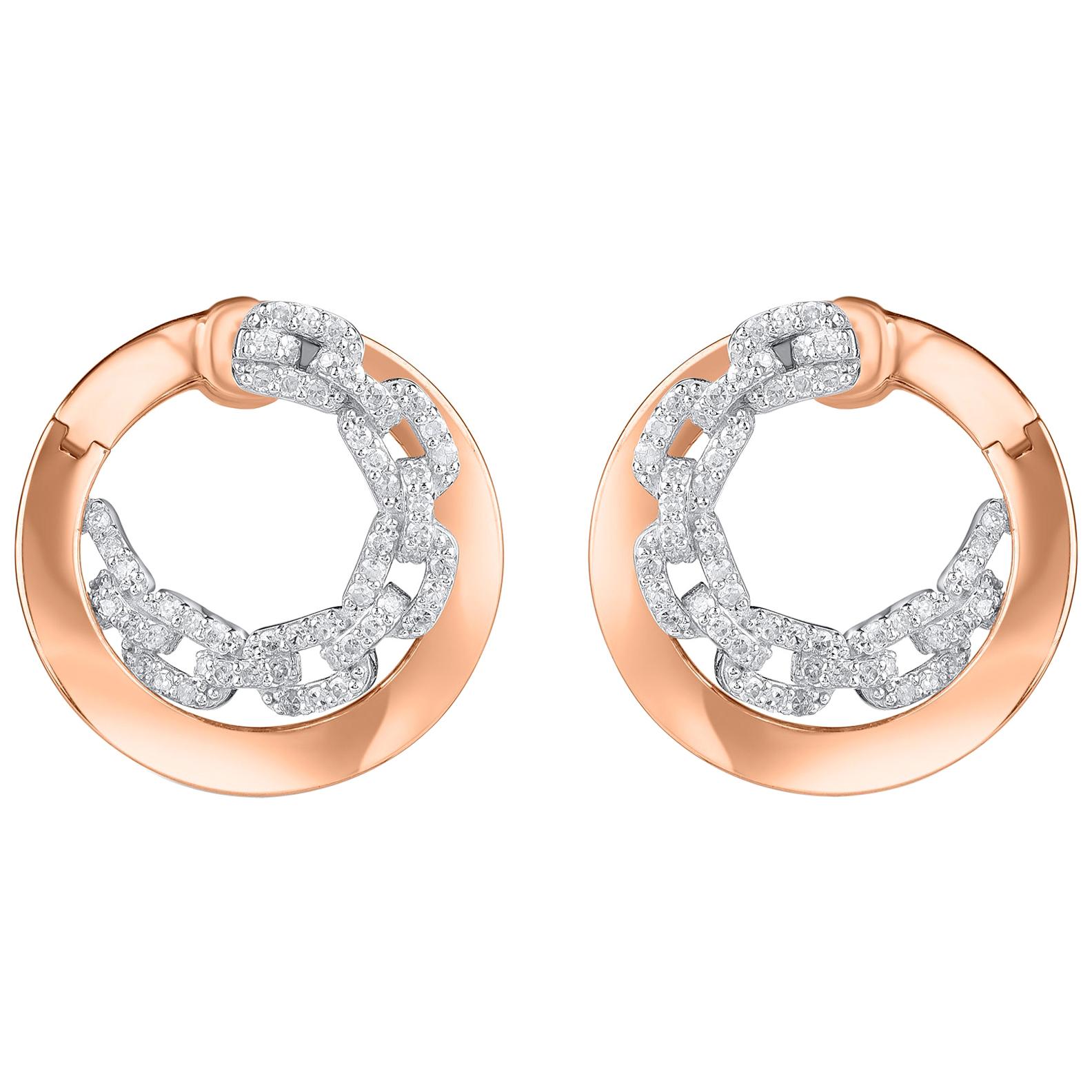 TJD 0.55 Carat Diamond 18 Karat Two Tone Gold Chain Link Twist Earrings For Sale