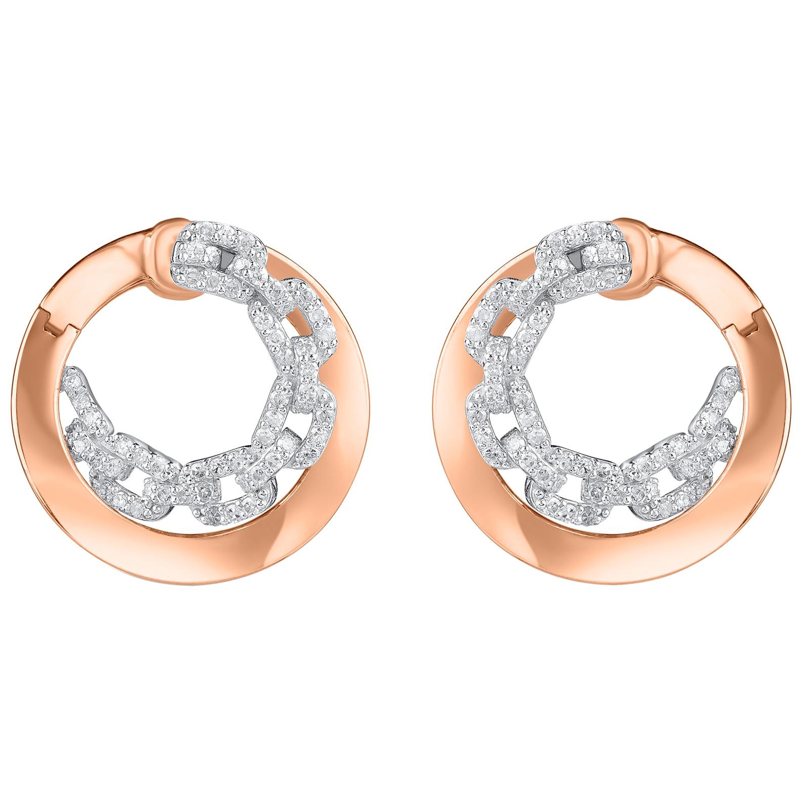 TJD 0.55 Carat Diamond 18 Karat Two Tone Gold Chain Link Twist Earrings For Sale