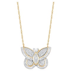 TJD 0.60 Carat Baguette Diamond Butterfly Pendant Necklace in 18KT Yellow Gold