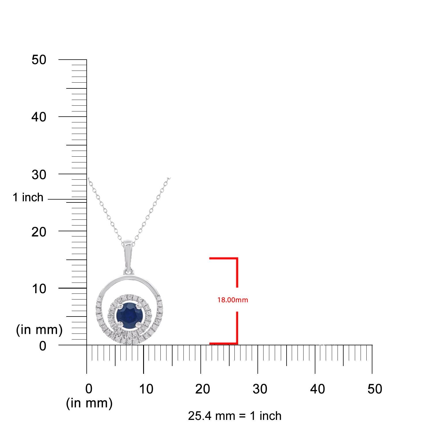 Art déco Collier pendentif cercle en or blanc 14 carats avec saphir bleu de 0,60 carat et diamants TJD en vente