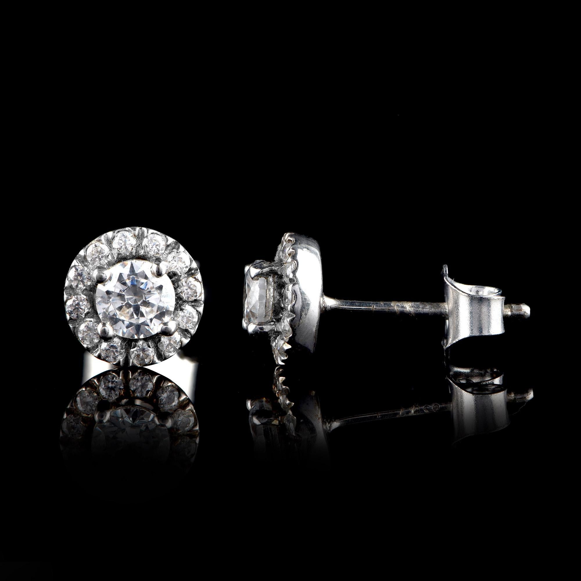Contemporary TJD 0.60 Carat Diamond 18 Karat White Gold Sparkling Halo Earrings For Sale