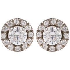 TJD 0.60 Carat Diamond 18 Karat White Gold Sparkling Halo Earrings