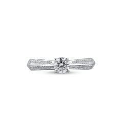 TJD Anillo de compromiso de oro blanco de 14 quilates con diamante natural de corte redondo de 0,60 quilates