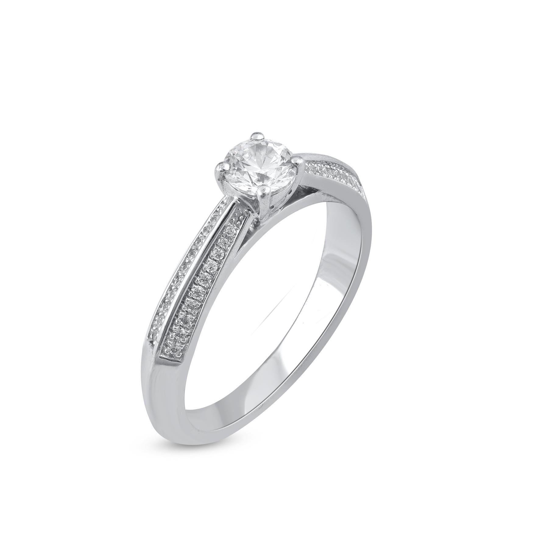 Contemporary TJD 0.60 Carat Natural Round Cut Diamond 14 Karat White Gold Engagement Ring For Sale